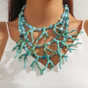 Elegant Blue and Green Coral Necklace